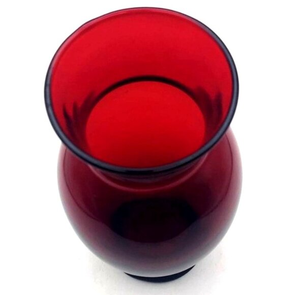 Vintage Anchor Hocking Royal Ruby Red Glass Vase 6.5" Flared Top MCM - Picture 2 of 6
